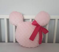 Handmade Mickey vankúšik minky ružový s ružovou mašľou